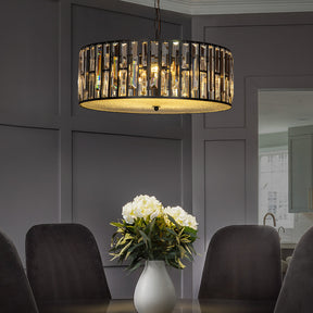 OpenBox 6-Light Black Mondern Farmhouse Lantern Drum Chandeliers With Crystal Accents