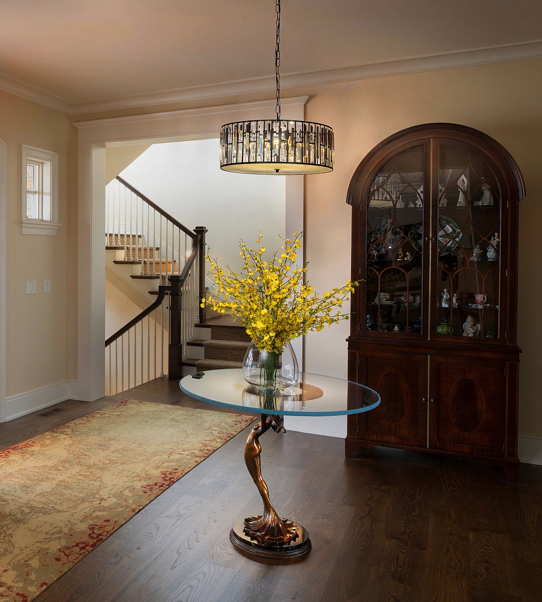 OpenBox 6-Light Black Mondern Farmhouse Lantern Drum Chandeliers With Crystal Accents