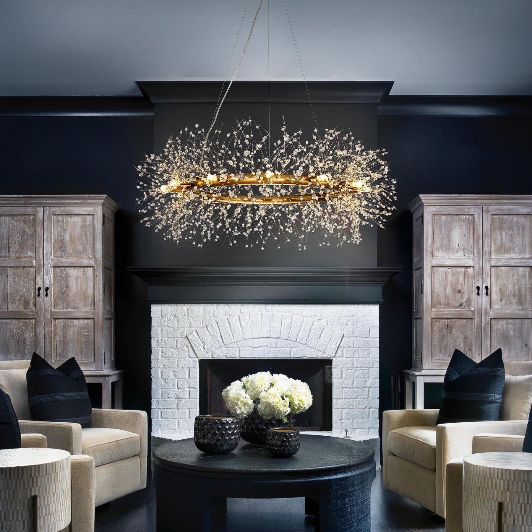 OpenBox Modern Chandelier Crystal  Firework 12 light Round Pendant Ceiling Lighting For Dining Room