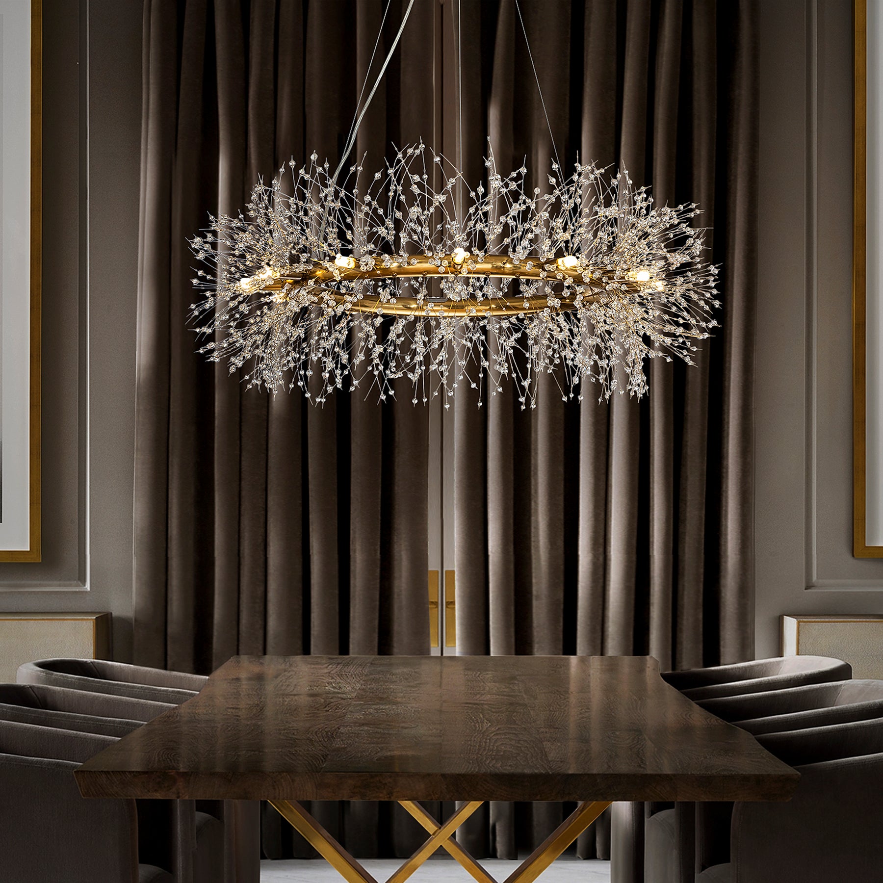 OpenBox Modern Chandelier Crystal  Firework 12 light Round Pendant Ceiling Lighting For Dining Room