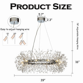 OpenBox Interior Décor Stainless Steel  Crystal Firework Chandelier  12-lights Round Pendant Ceiling Lighting in Chrome