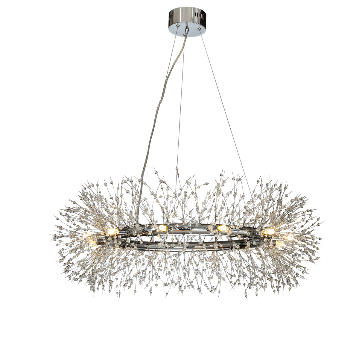 OpenBox Interior Décor Stainless Steel  Crystal Firework Chandelier  12-lights Round Pendant Ceiling Lighting in Chrome