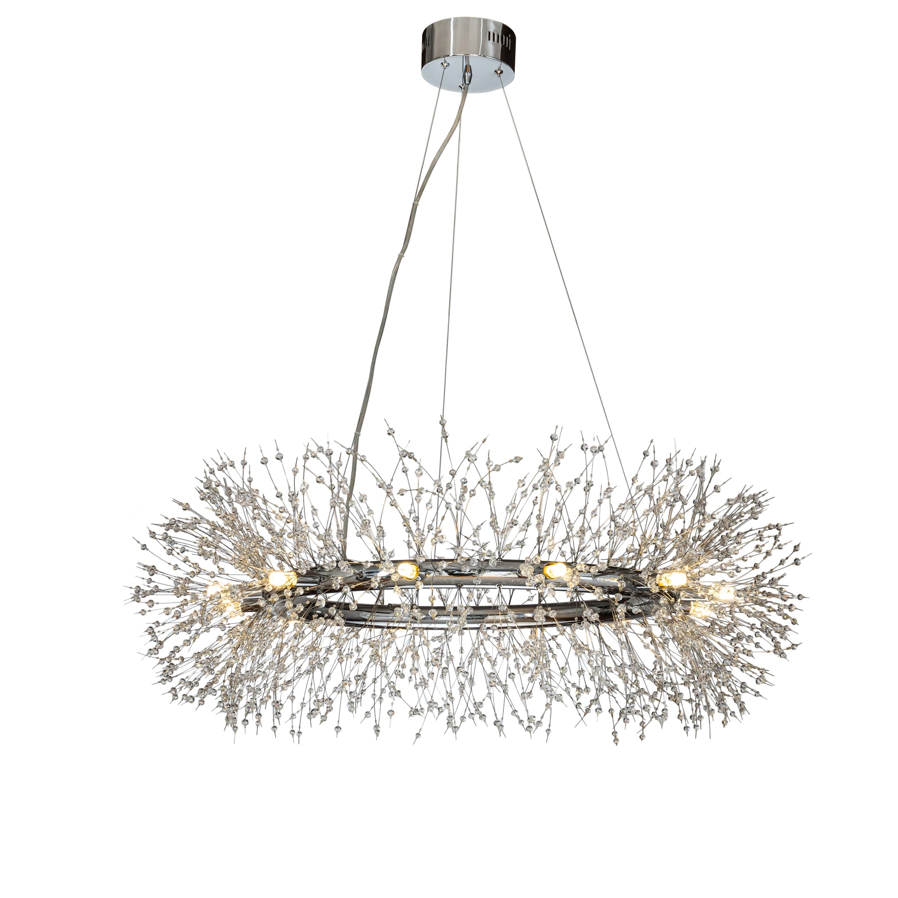 OpenBox Interior Décor Stainless Steel  Crystal Firework Chandelier  12-lights Round Pendant Ceiling Lighting in Chrome
