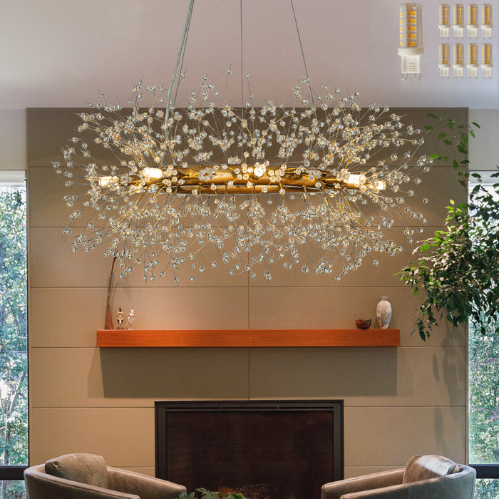 8-lights Stainless Steel Firework Crystal Chandelier In Antique Bronze For Living Room And Dining Room