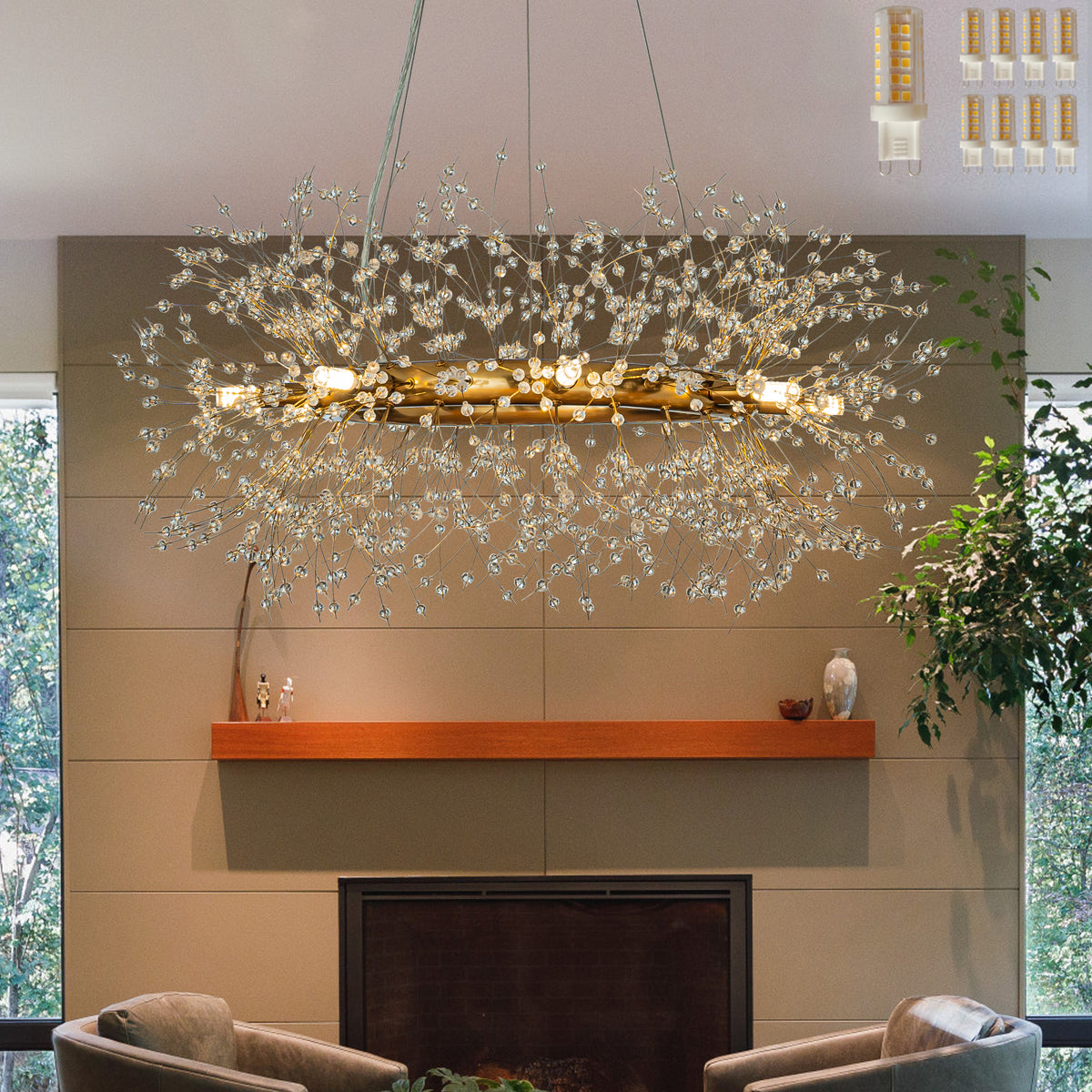 OPEN BOX- 32 in Firework Crystal Chandelier in Antique Bronze