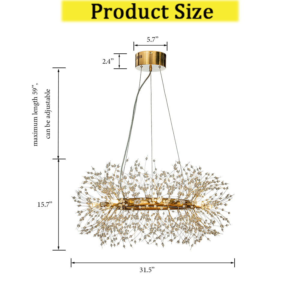 OpenBox 8-lights Stainless Steel Firework Crystal Chandelier In Antique Bronze For Living Room And Dining Room