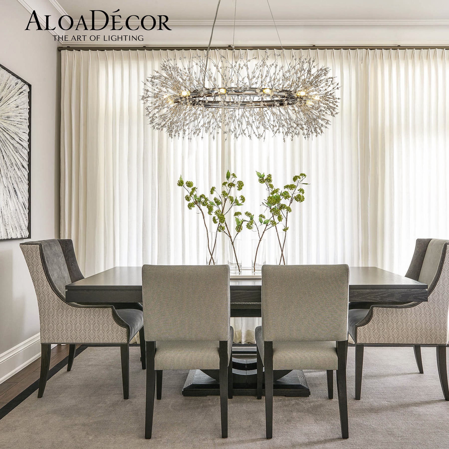 OpenBox Interior Décor Stainless Steel  Crystal Firework Chandelier  12-lights Round Pendant Ceiling Lighting in Chrome