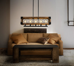 OpenBox 5-Light Farmhouse Square/Rectangle Kitchen Island Chandelier with Solid Wood Accent