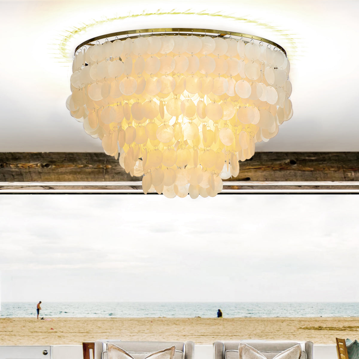 Coastal Capiz Shell Flush Mount Ceiling Light