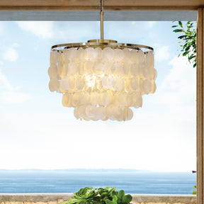 OPEN BOX- Coastal Tiered Chandelier with Natural Seashells