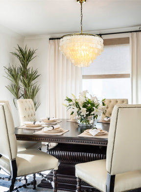 Coastal Capiz Shell Chandelier with Antique Gold Finish