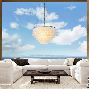 Coastal Capiz Shell Chandelier with Antique Gold Finish