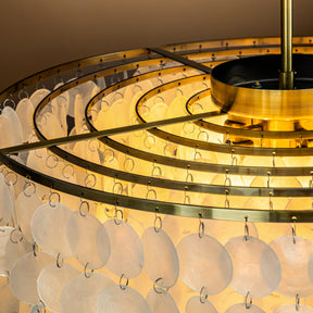 Coastal Capiz Shell Chandelier with Antique Gold Finish