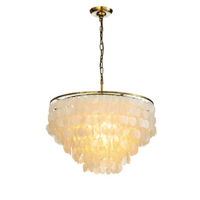 Coastal Capiz Shell Chandelier with Antique Gold Finish