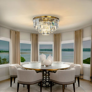 8-Lights Mid-Century Modern Antique Gold 4-Tier Round Fringe Crystal Flush Mount