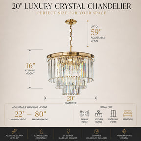 OpenBox 6-Lights Modern Antique Gold 3-Tier Round Crystal Fringe Chandelier