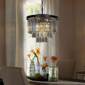 OPEN BOX- Modern Tiered Crystal Chandelier in Matte Black