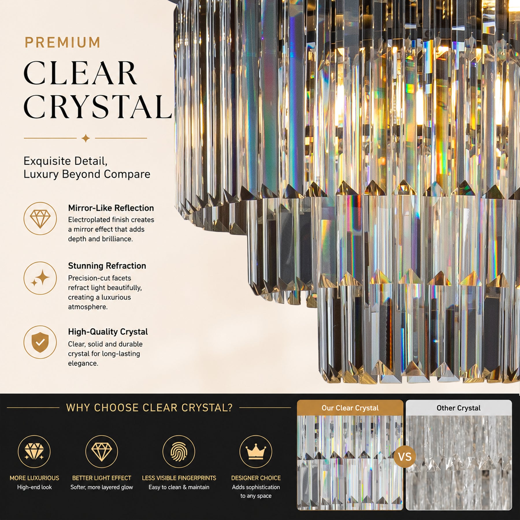 Modern and Contemporary Matte Black 3-Tier Fringe Crystal Chandelier