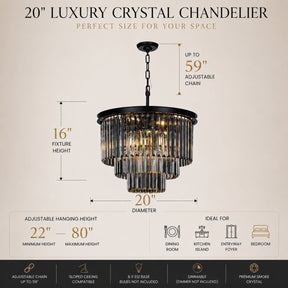 OpenBox 6-Lights Modern Matte Black 3-Tier Round Crystal Fringe Chandelier