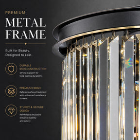 Modern and Contemporary Matte Black 3-Tier Fringe Crystal Chandelier