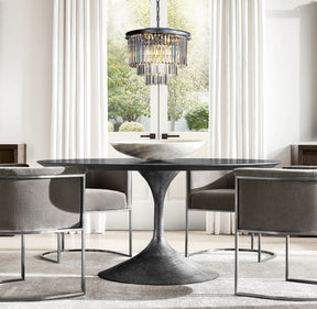 OpenBox 6-Lights Modern Matte Black 3-Tier Round Crystal Fringe Chandelier