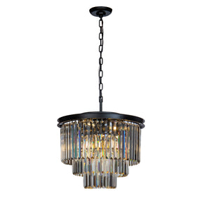 OPEN BOX- Modern Tiered Crystal Chandelier in Matte Black