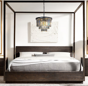 OpenBox 6-Lights Modern Matte Black 3-Tier Round Crystal Fringe Chandelier