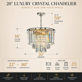 OpenBox 6-Lights Modern Satin Nickel 3-Tier Round Crystal Fringe Chandelier