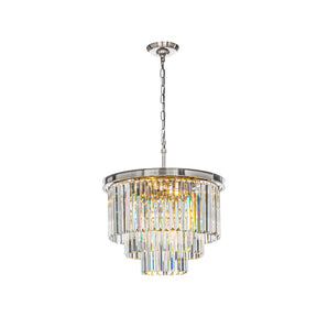 OpenBox 6-Lights Modern Satin Nickel 3-Tier Round Crystal Fringe Chandelier