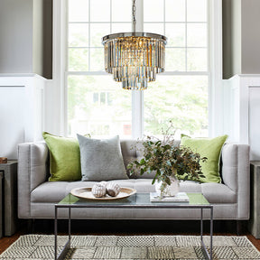 OpenBox 6-Lights Modern Satin Nickel 3-Tier Round Crystal Fringe Chandelier