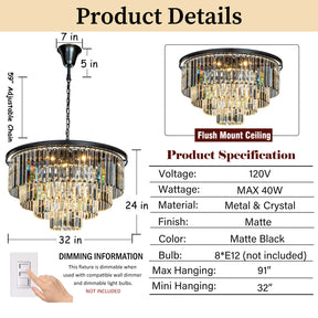 Mid-Century Modern Round Tiered Fringe Crystal Chandelier