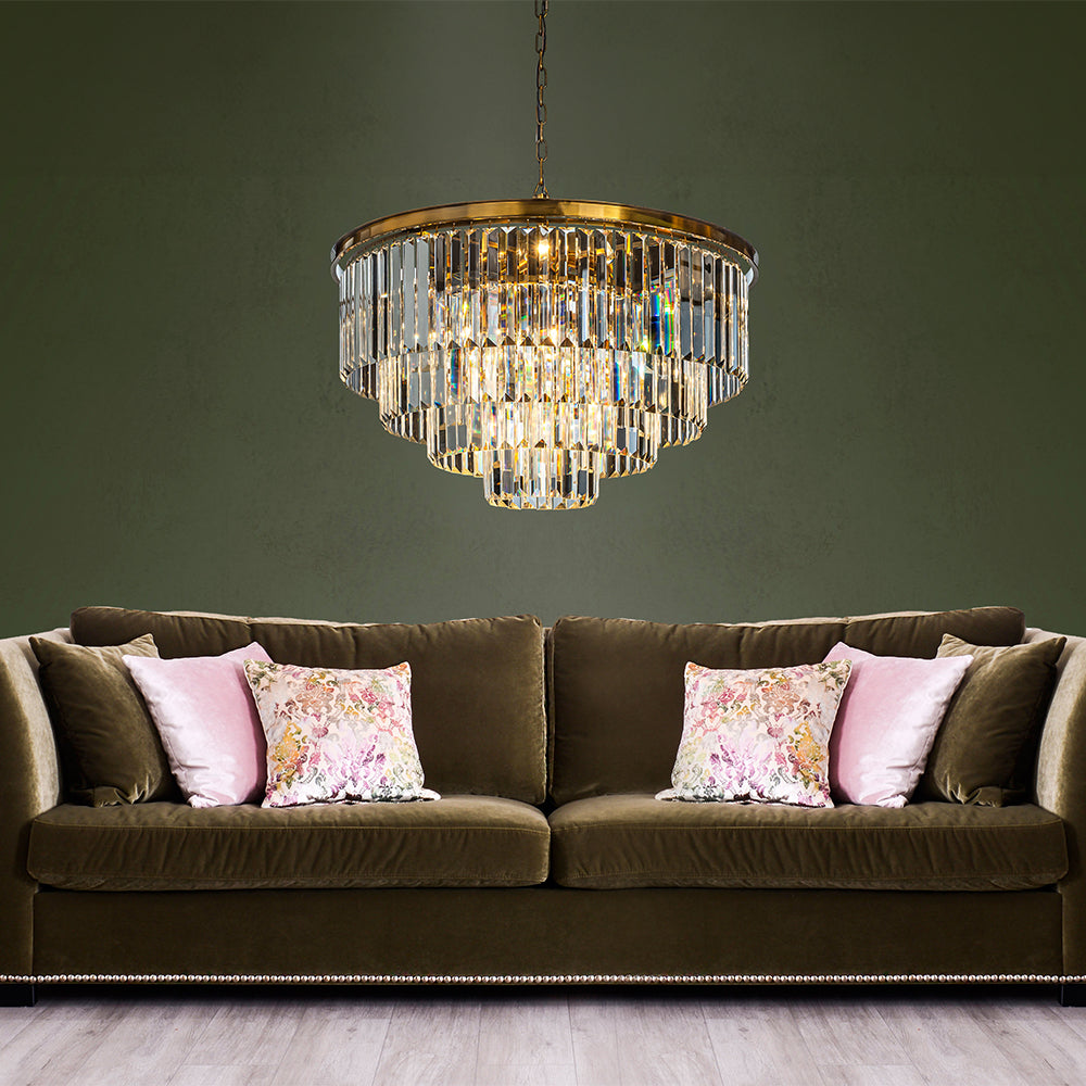 OpenBox 8-Lights Modern Antique Gold 4-Tier Round Crystal Fringe Chandelier