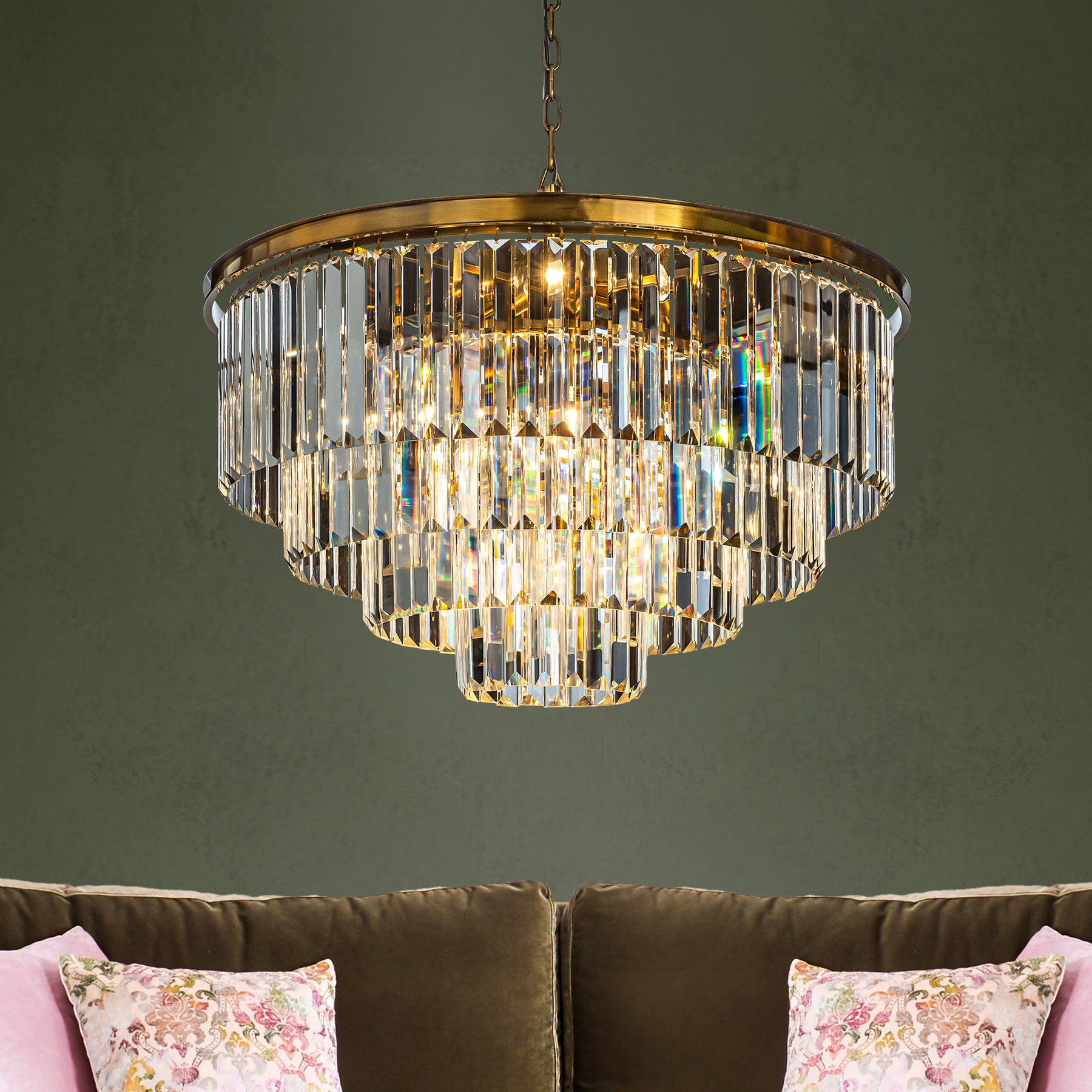 OpenBox 8-Lights Modern Antique Gold 4-Tier Round Crystal Fringe Chandelier