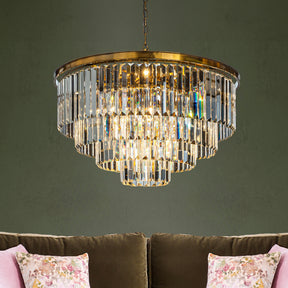 OpenBox 8-Lights Modern Antique Gold 4-Tier Round Crystal Fringe Chandelier