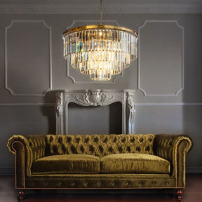 Mid-Century Modern Antique Gold Fringe Crystal Chandelier