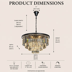 Mid-Century Modern Round Tiered Fringe Crystal Chandelier