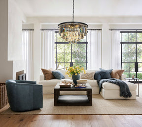 Mid-Century Modern Round Tiered Fringe Crystal Chandelier