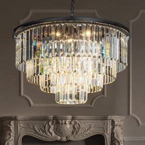 OpenBox 8-Lights Modern Black 4-Tier Round Crystal Fringe Chandelier