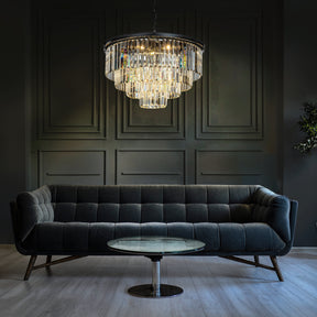 OpenBox 8-Lights Modern Black 4-Tier Round Crystal Fringe Chandelier