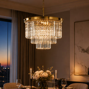 Mid-Century Modern Gold Fringe Crystal Chandelier