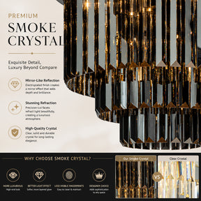 Matte Black 3-Tier Round Fringe Chandelier with Smoke Crystal