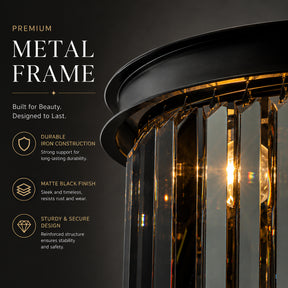 Matte Black 3-Tier Round Fringe Chandelier with Smoke Crystal