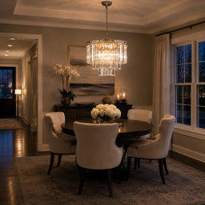 6-Lights Mid-Century Modern Satin Nickel Fringe Crystal Chandelier