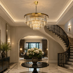 Mid-Century Modern Antique Gold Fringe Crystal Chandelier