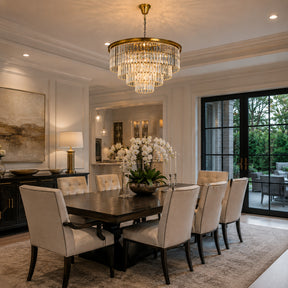 Mid-Century Modern Antique Gold Fringe Crystal Chandelier