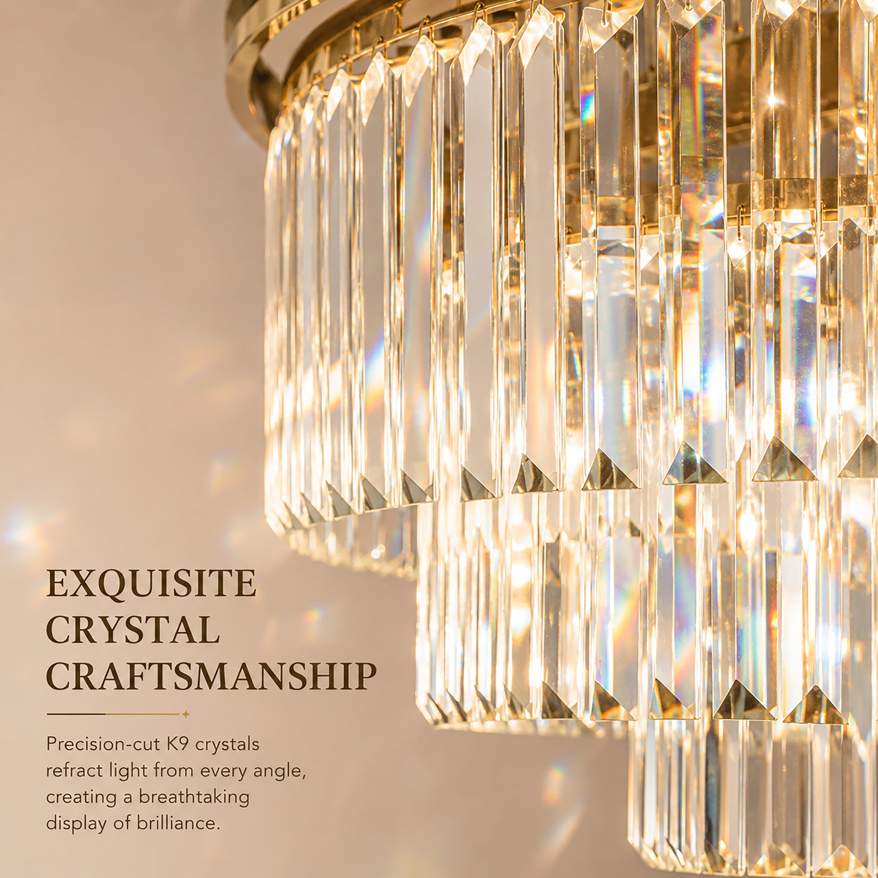 Mid-Century Modern Antique Gold Fringe Crystal Chandelier