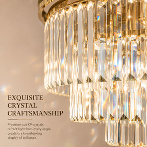 Mid-Century Modern Antique Gold Fringe Crystal Chandelier