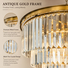 Mid-Century Modern Antique Gold Fringe Crystal Chandelier