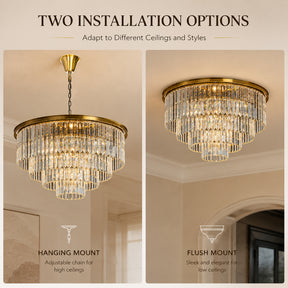 Mid-Century Modern Antique Gold Fringe Crystal Chandelier
