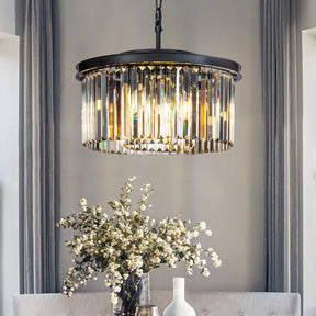 OpenBox 9-Lights Modern 20" Matte Black 2-Tier Round Fringe Crystal Chandelier